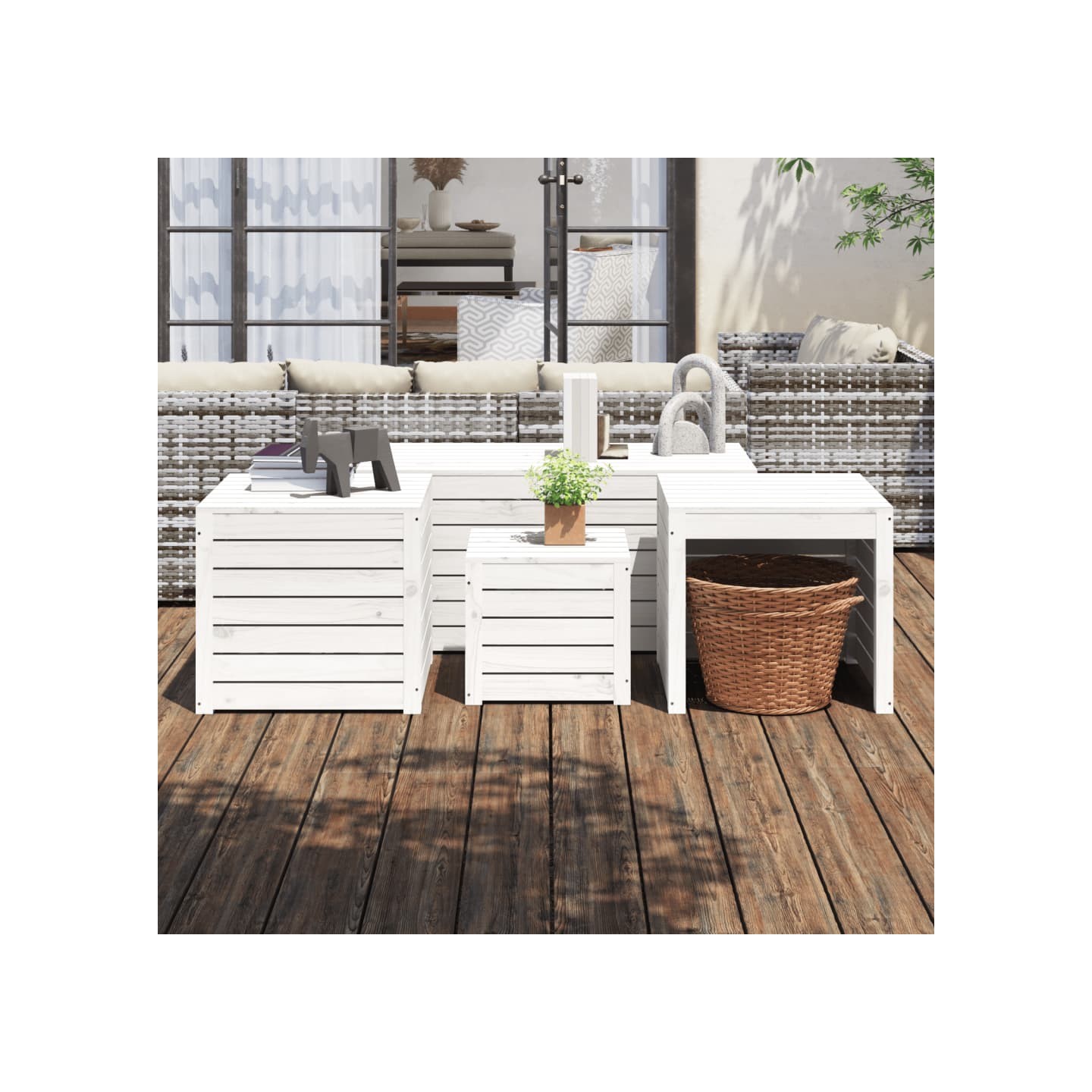 Ensemble de boîtes de jardin 4 pcs blanc bois de pin massif