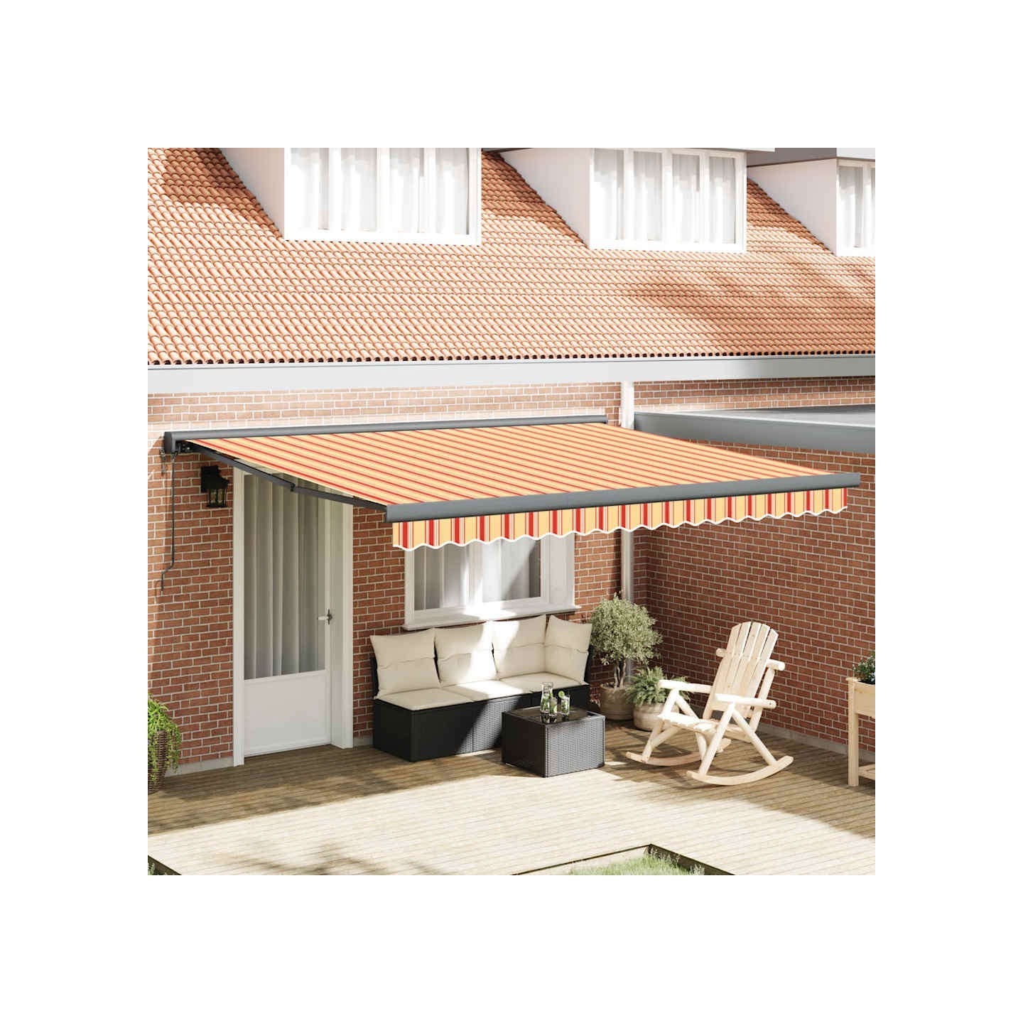 Auvent rétractable jaune et blanc 4x3 m tissu et aluminium