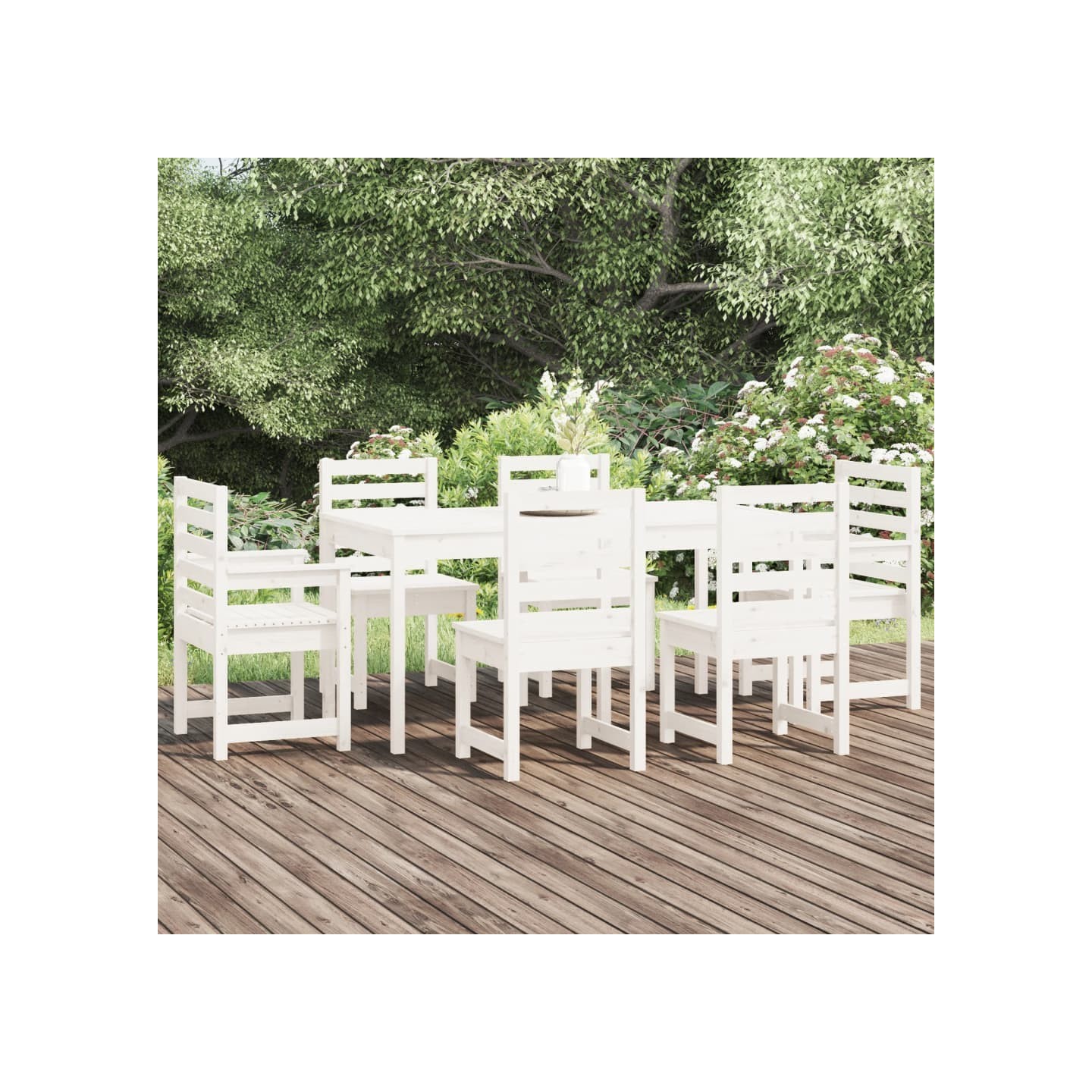 Ensemble à manger de jardin 7 pcs blanc bois massif de pin