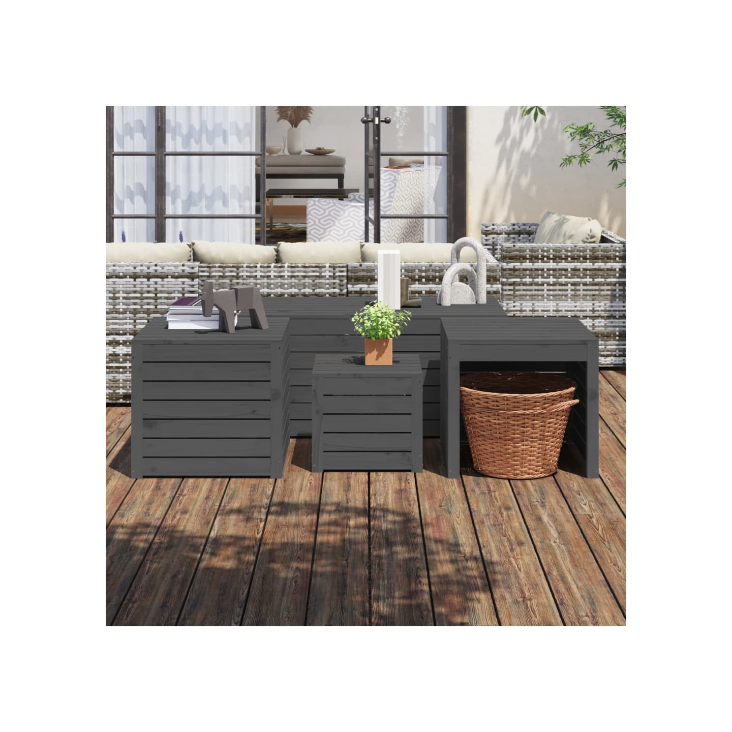 Ensemble de boîtes de jardin 4 pcs gris bois de pin massif