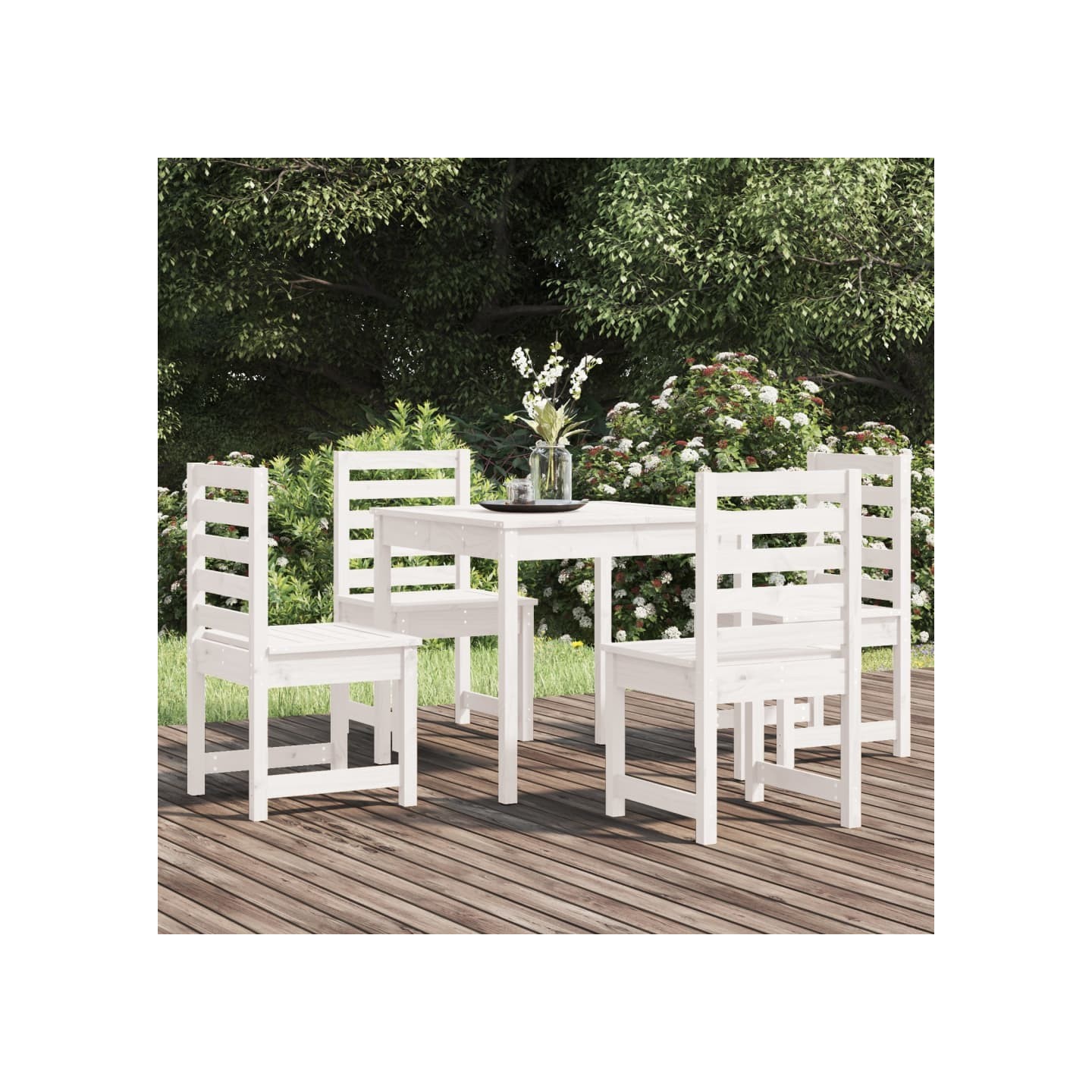 Ensemble à manger de jardin 5 pcs blanc bois massif de pin