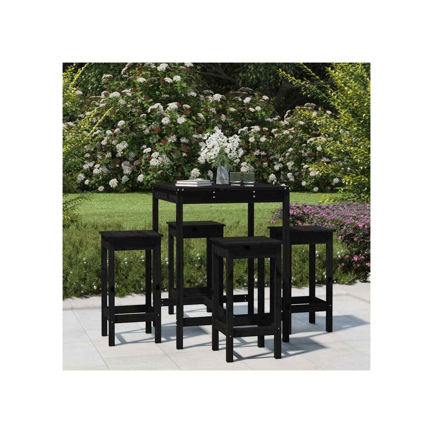 Ensemble de bar de jardin 5 pcs noir bois de pin massif