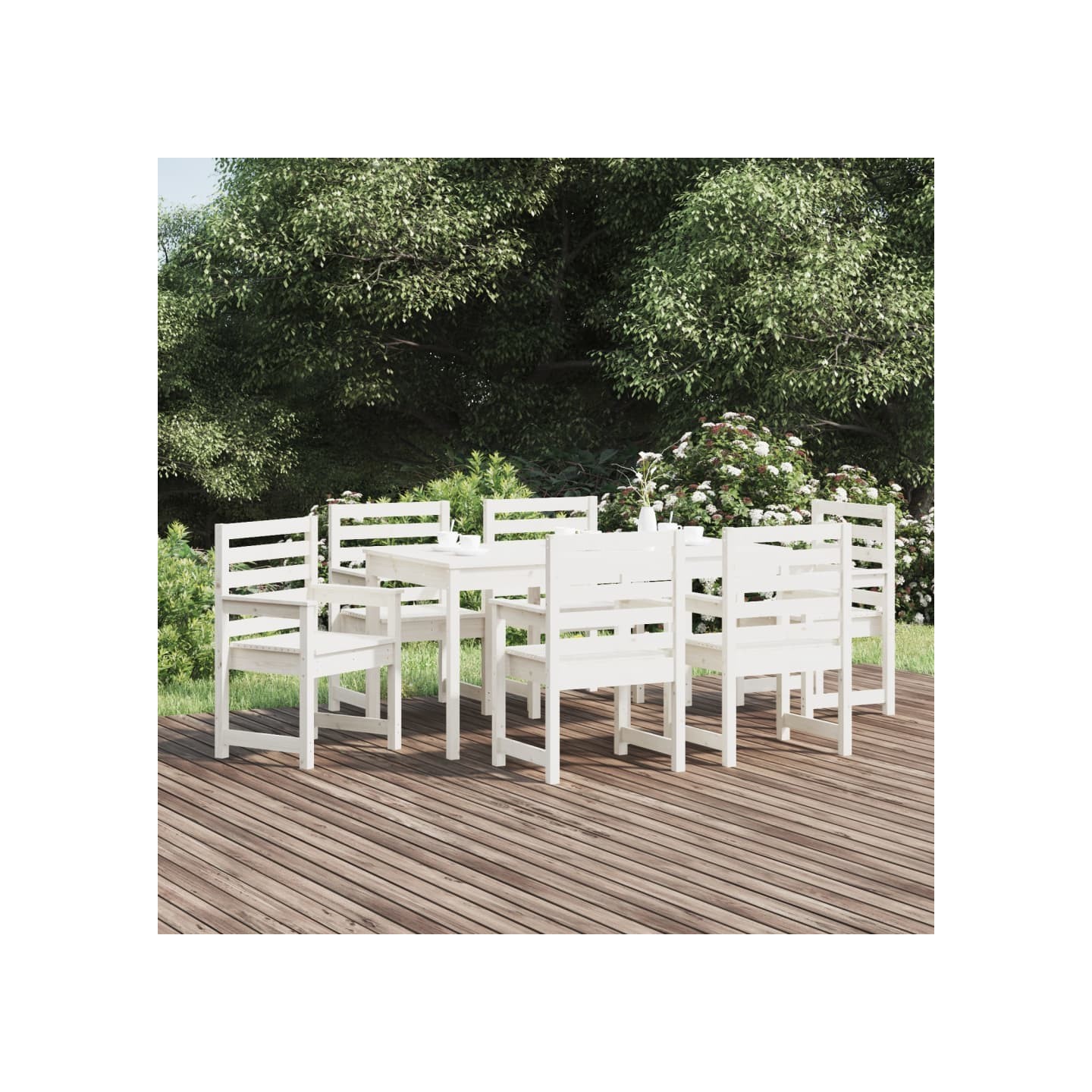 Ensemble à manger de jardin 7 pcs blanc bois massif de pin