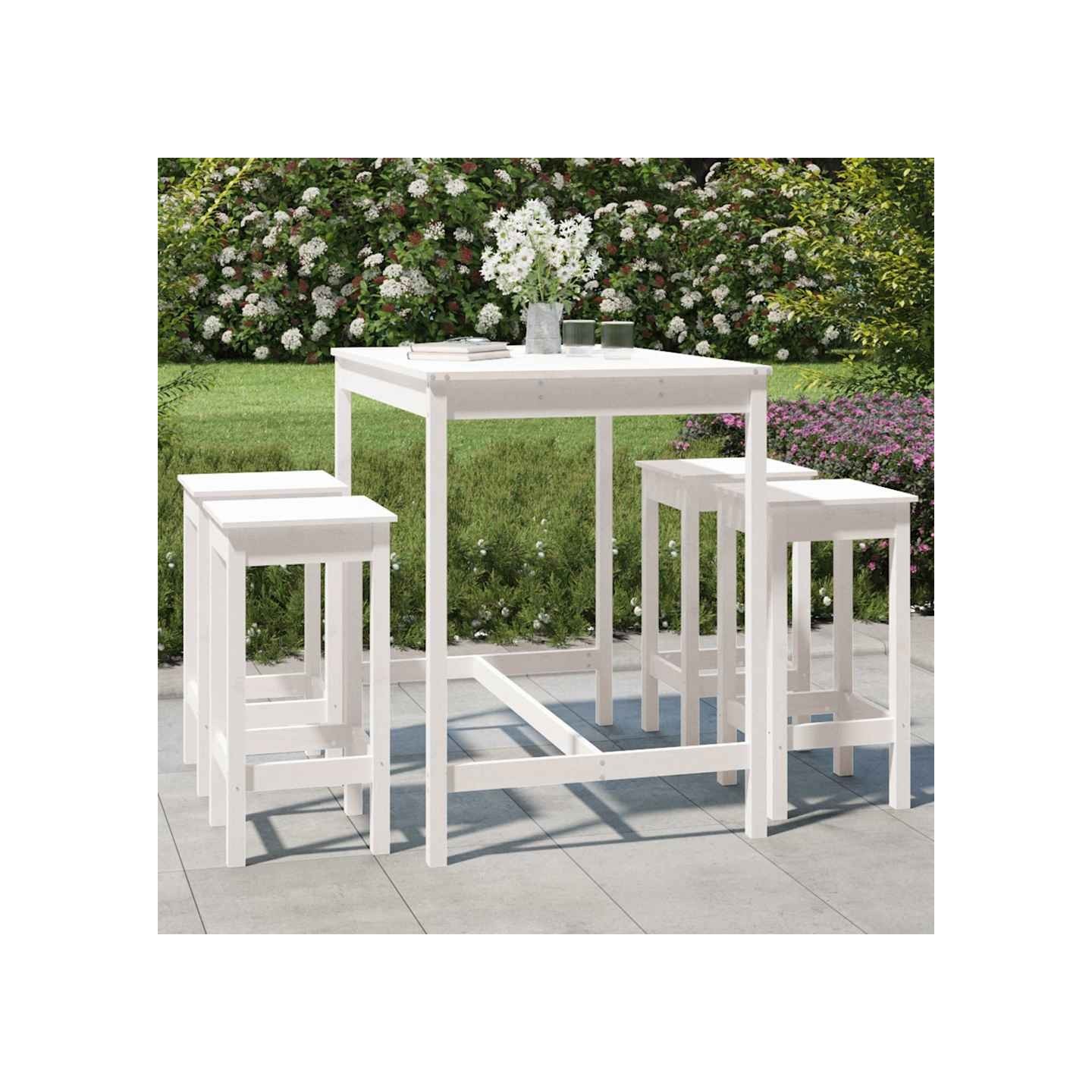 Ensemble de bar de jardin 5 pcs blanc bois massif de pin