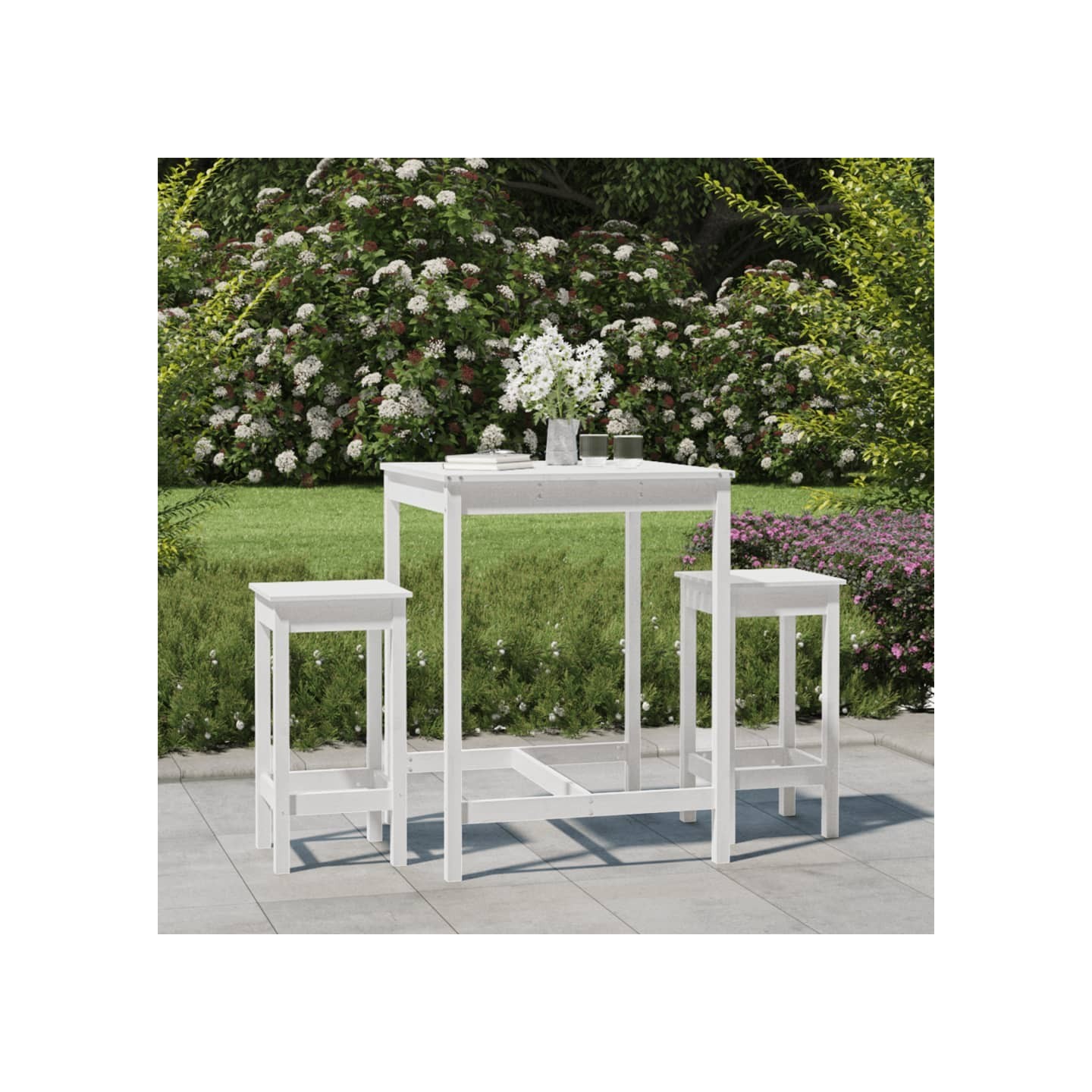 Ensemble de bar de jardin 3 pcs blanc bois de pin massif
