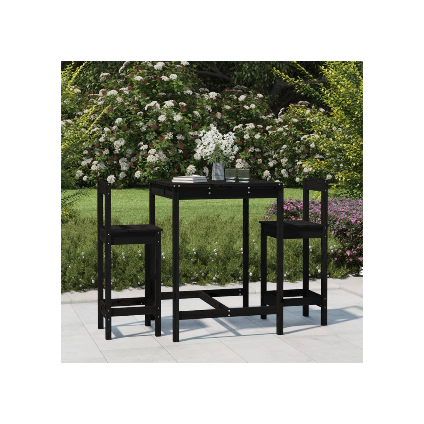 Ensemble de bar de jardin 3 pcs noir bois de pin massif