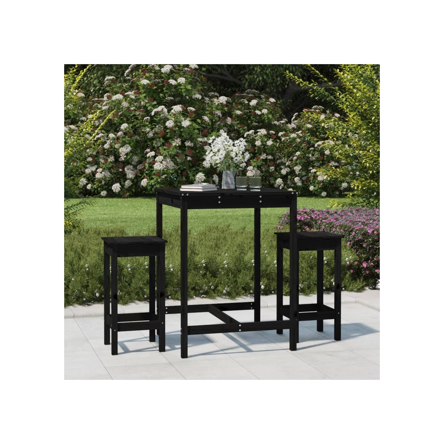 Ensemble de bar de jardin 3 pcs noir bois de pin massif