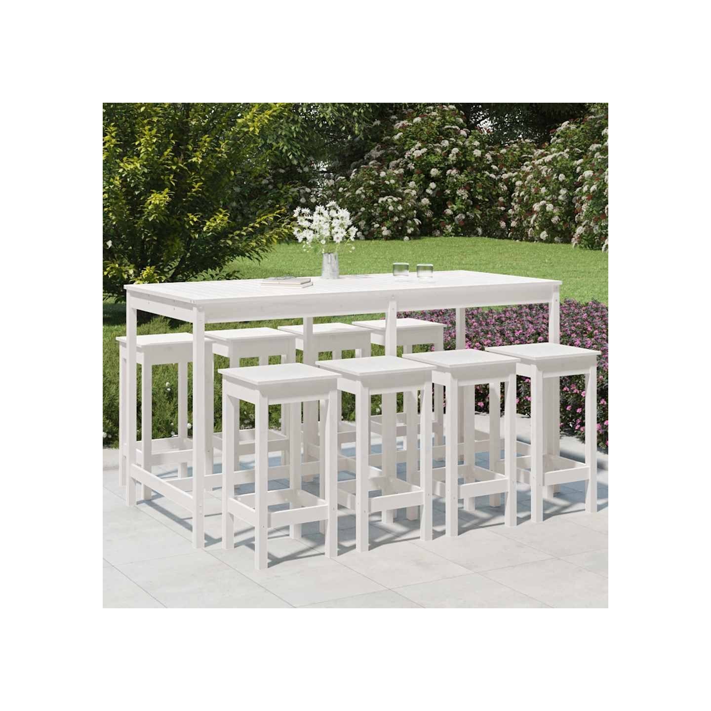 Ensemble de bar de jardin 9 pcs blanc bois de pin massif