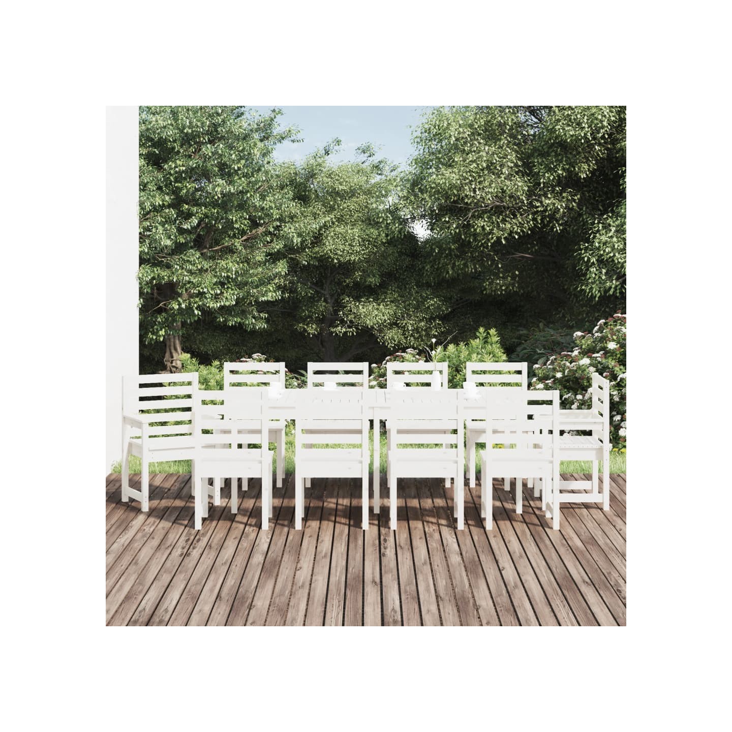 Ensemble à manger de jardin 11 pcs blanc bois massif de pin