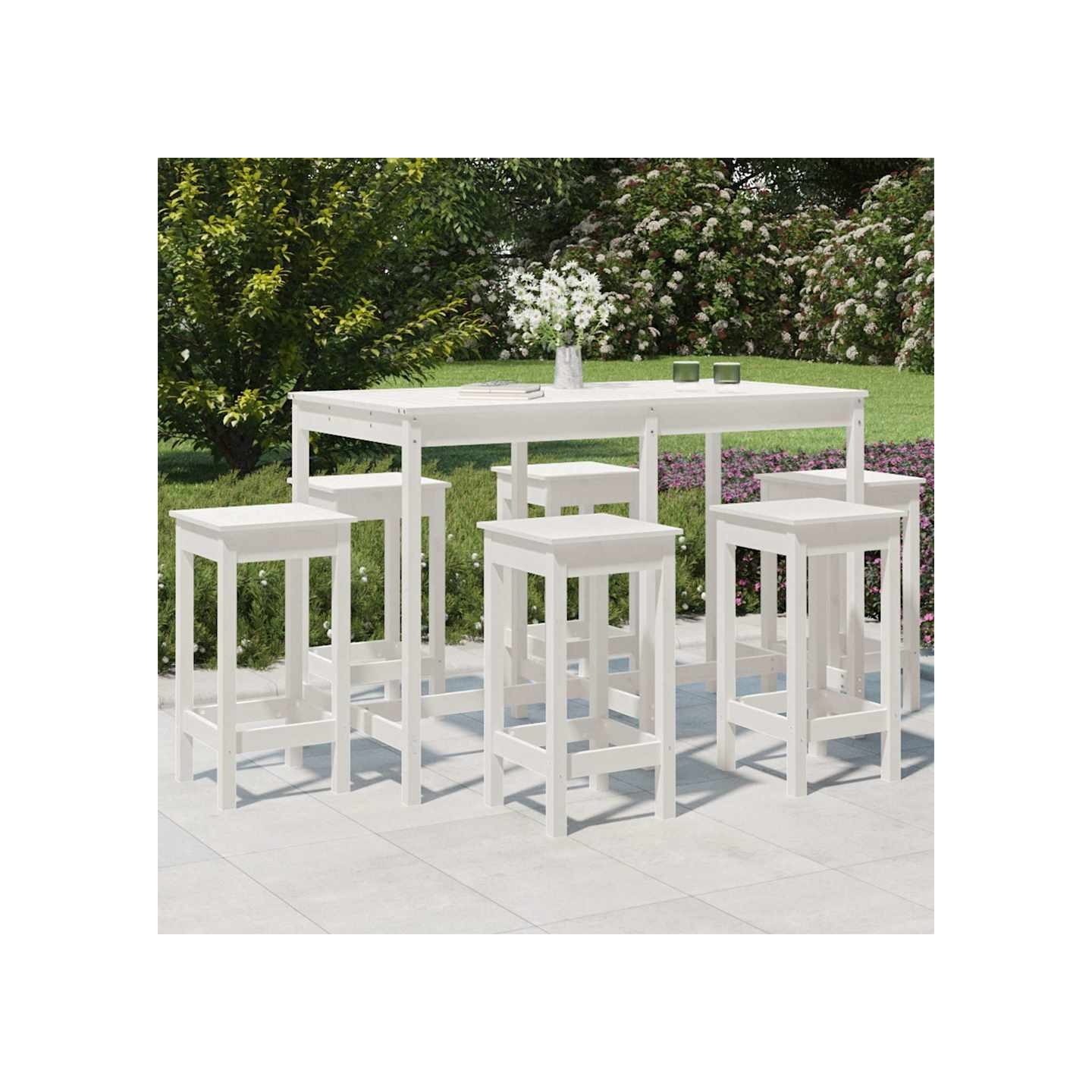 Ensemble de bar de jardin 7 pcs blanc bois de pin massif