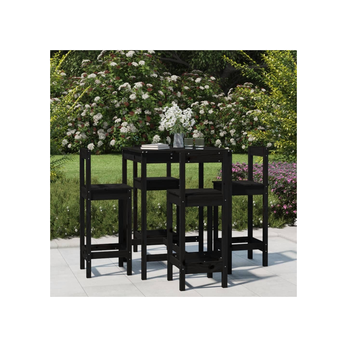 Ensemble de bar de jardin 5 pcs noir bois de pin massif