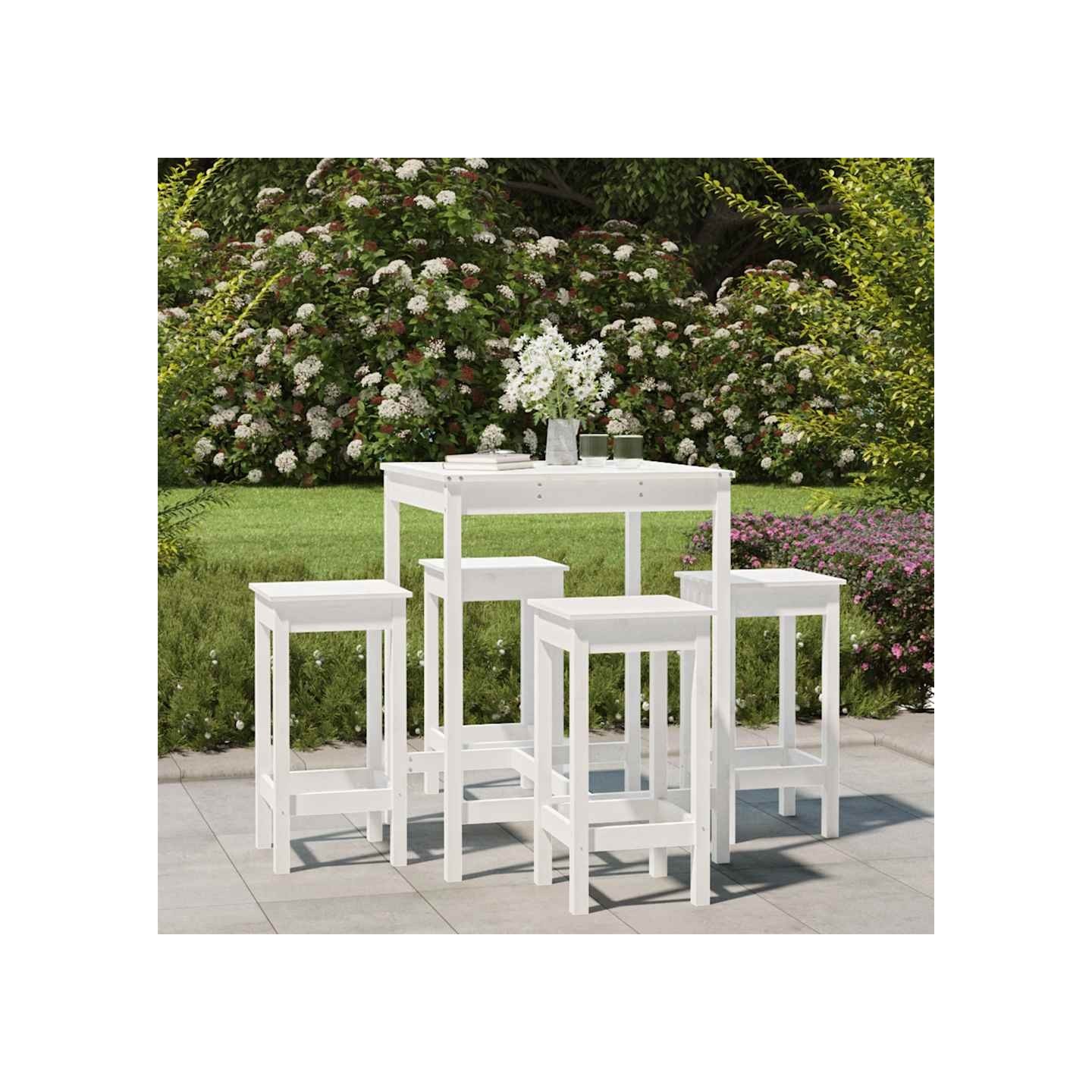 Ensemble de bar de jardin 5 pcs blanc bois massif de pin