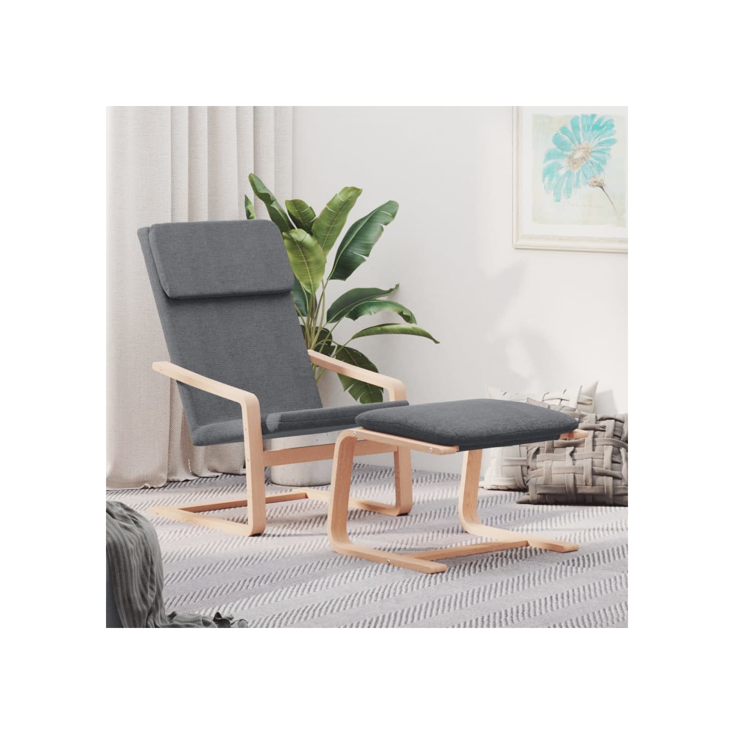 Chaise de relaxation avec repose-pied Gris foncé Tissu