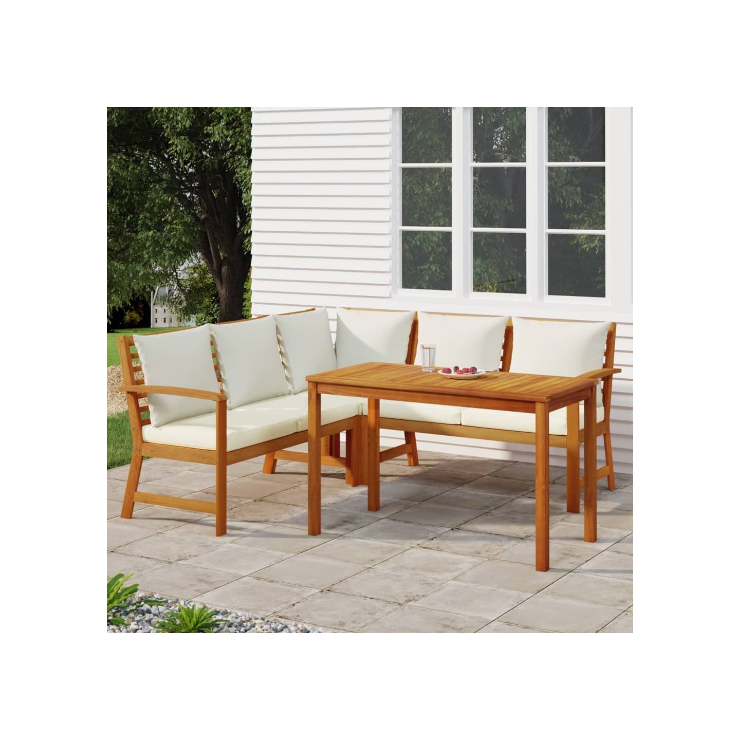 Ensemble à manger de jardin 4 pcs coussins Bois acacia