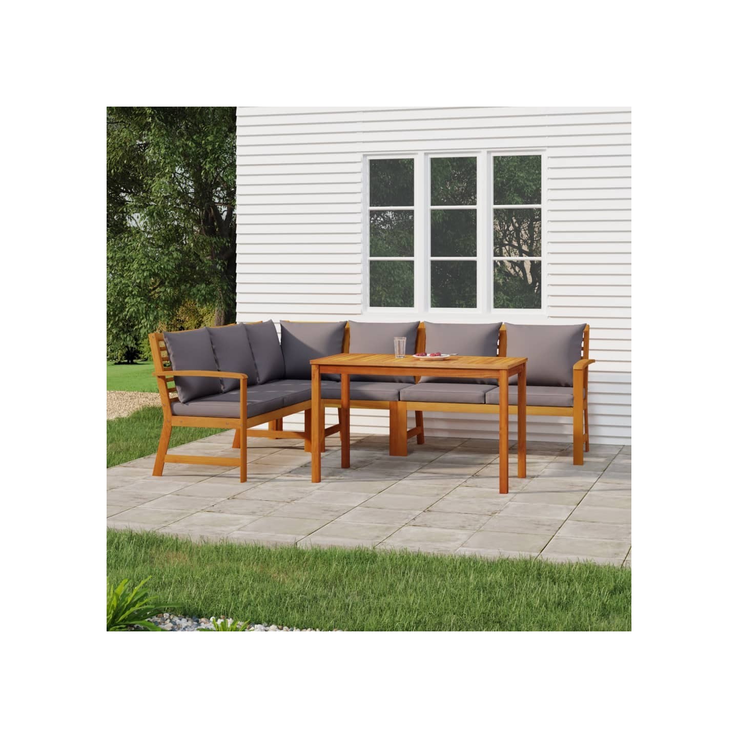 Ensemble à manger de jardin coussins 5 pcs Bois acacia