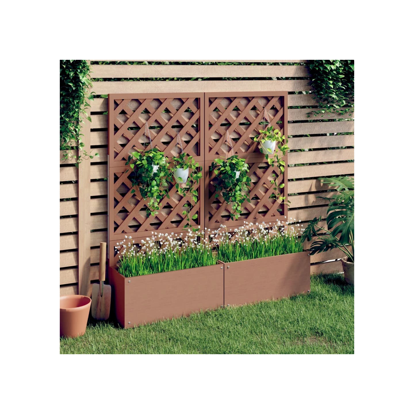 Jardinières en treillis 2 pcs marron 65x33x135 cm WPC