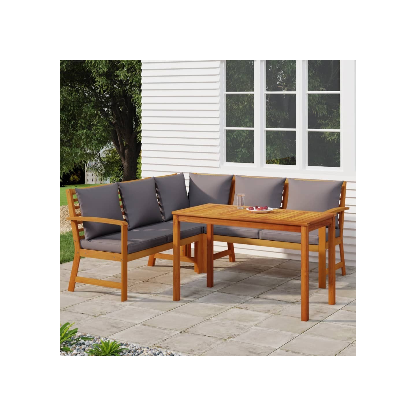Ensemble à manger de jardin 4 pcs coussins Bois acacia
