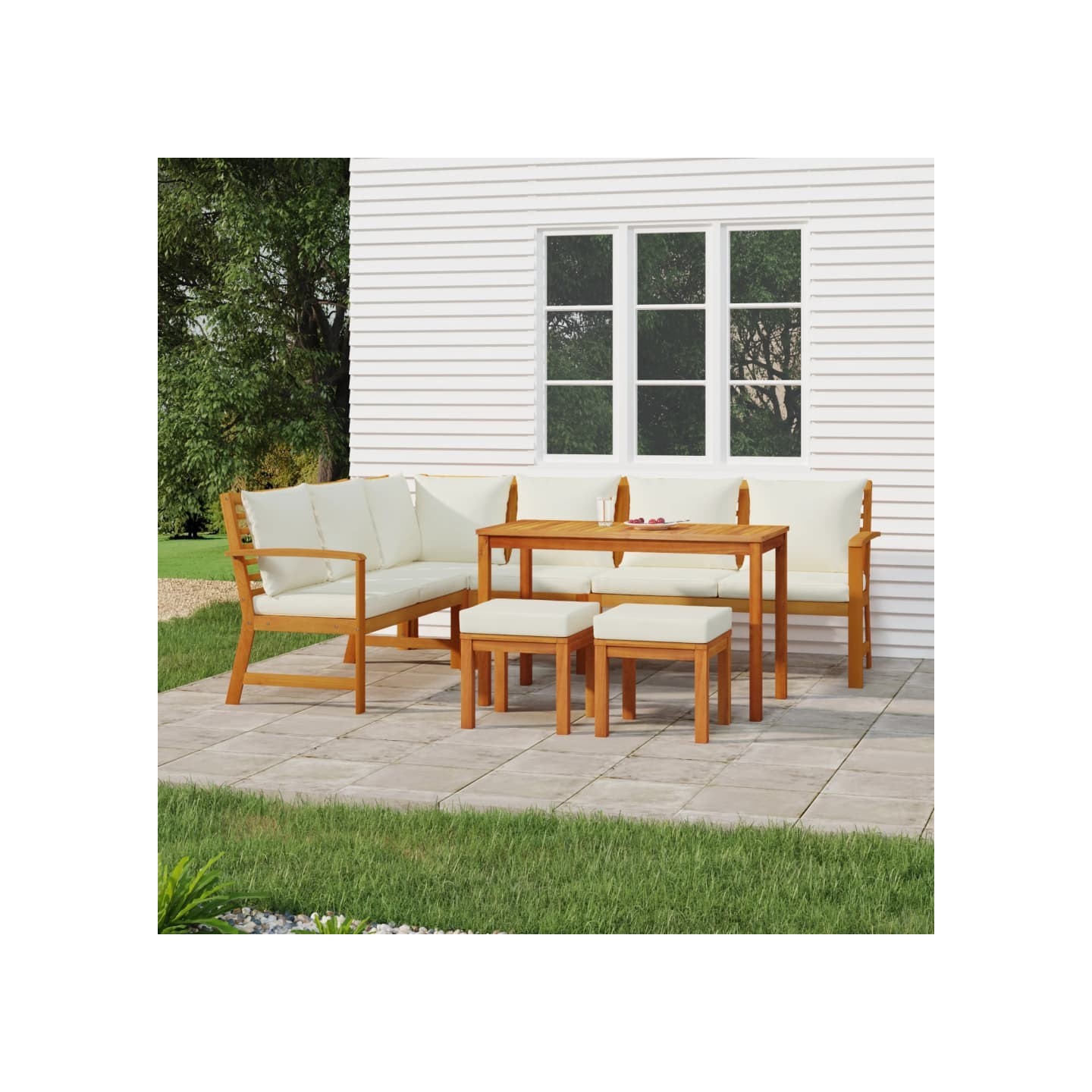 Ensemble à manger de jardin coussins 7 pcs Bois acacia