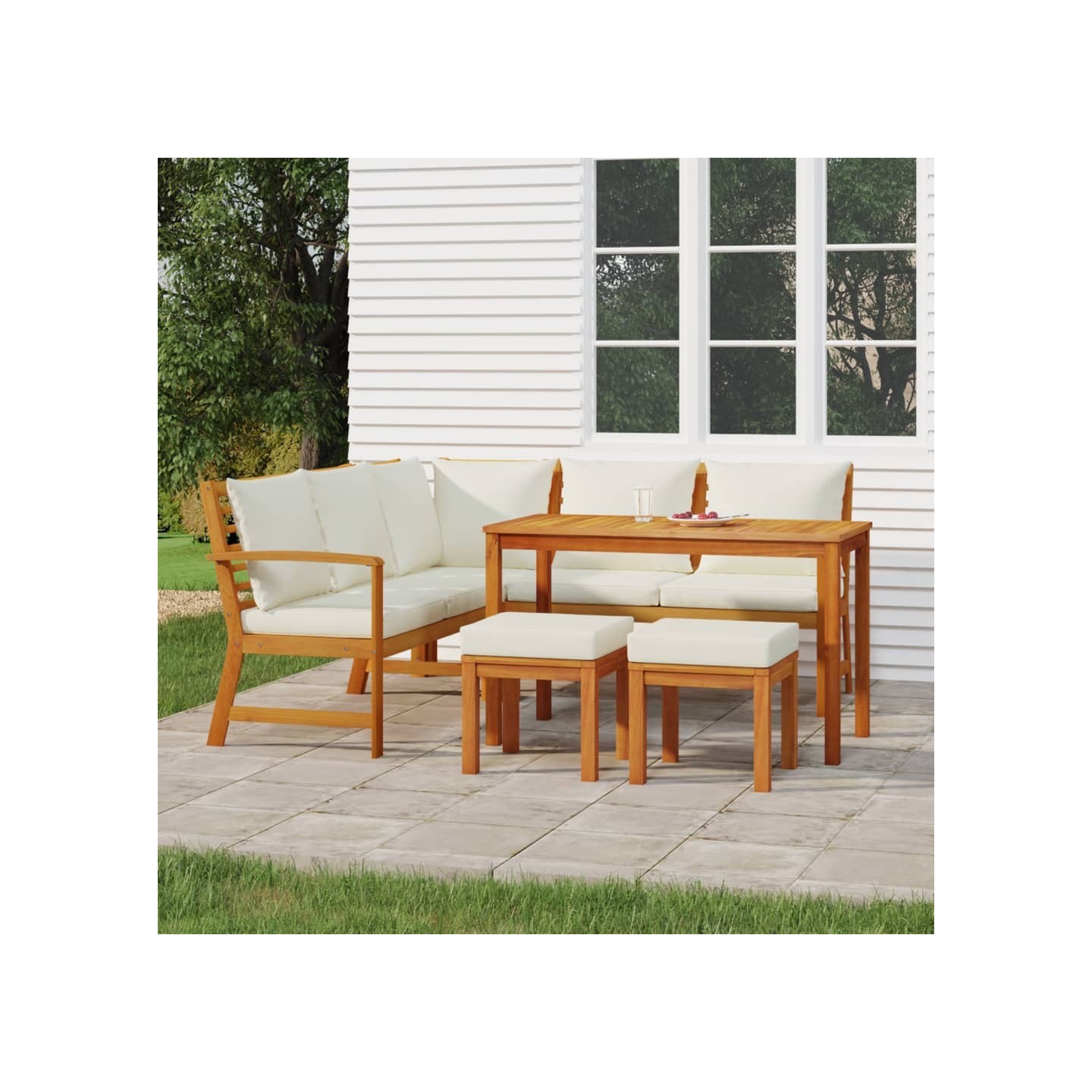 Ensemble à manger de jardin 6 pcs avec coussins Bois d'acacia