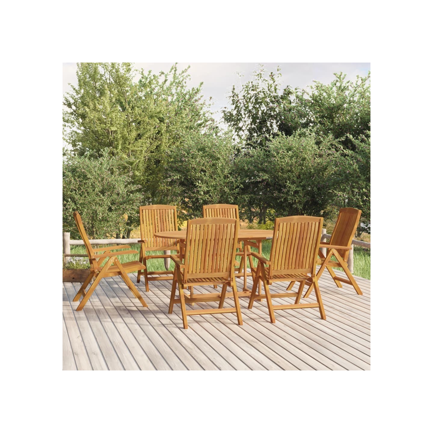 Fauteuils pliants inclinables, 6 pièces, en bois de teck massif