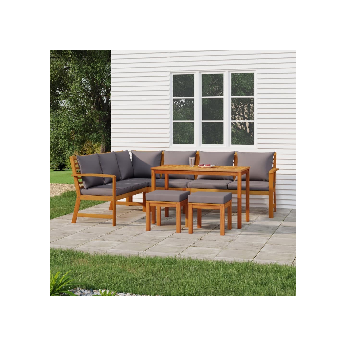 Ensemble à manger de jardin coussins 7 pcs Bois acacia