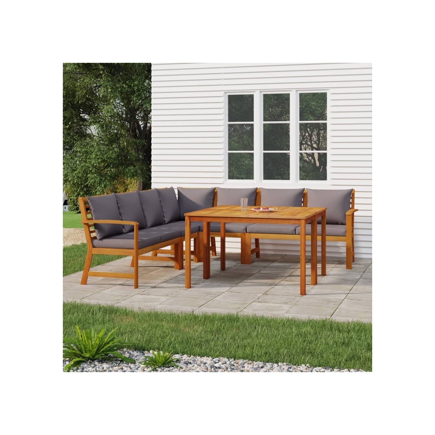 Ensemble à manger de jardin coussins 7 pcs Bois acacia