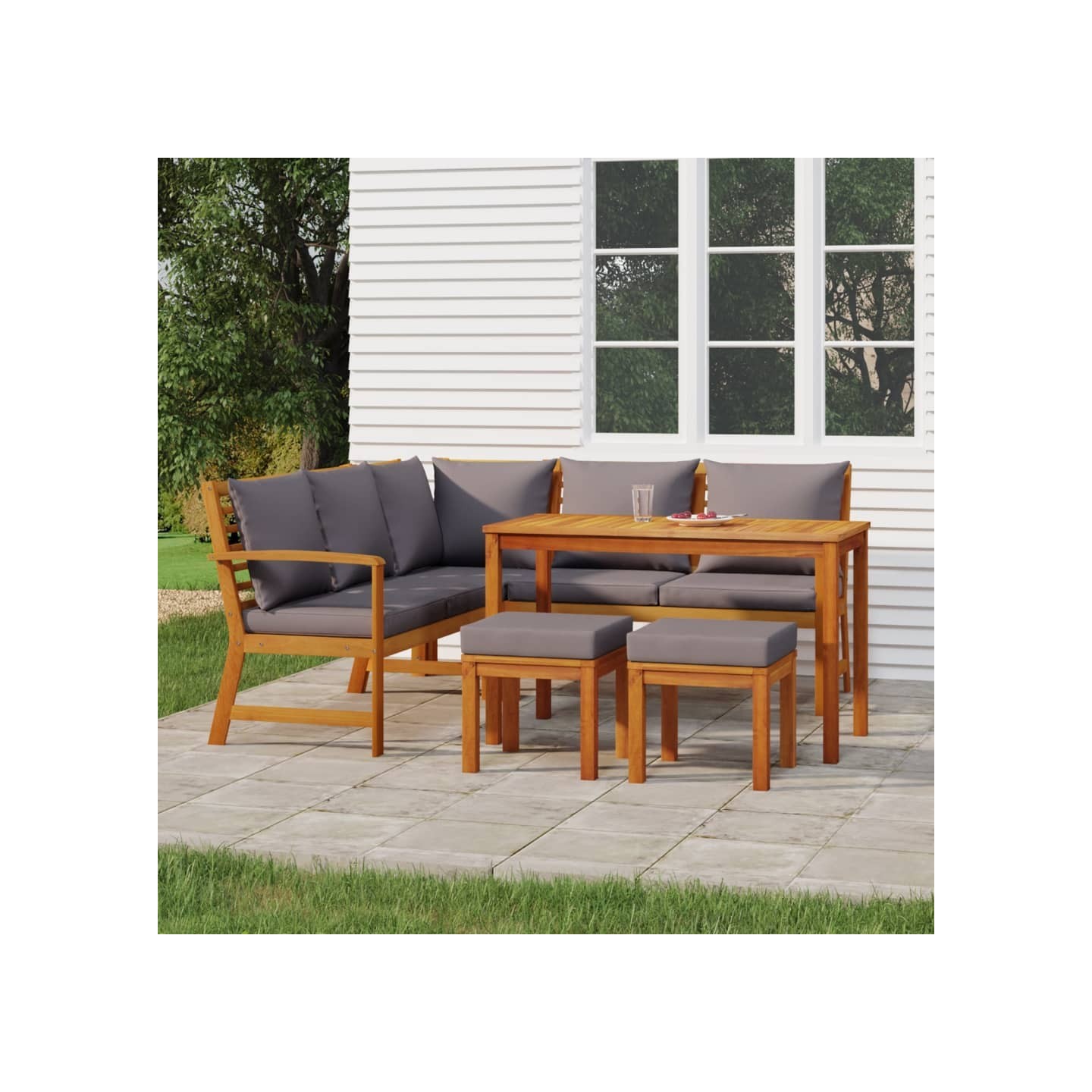 Ensemble à manger de jardin 6 pcs avec coussins Bois d'acacia