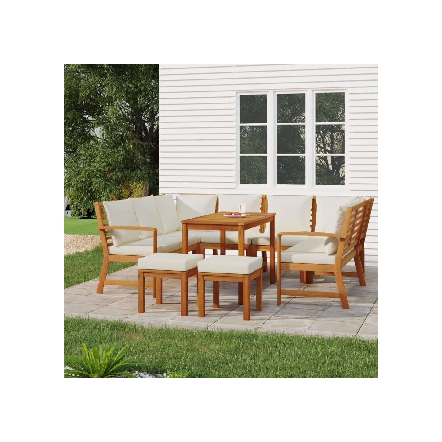 Ensemble à manger de jardin coussins 9 pcs Bois acacia