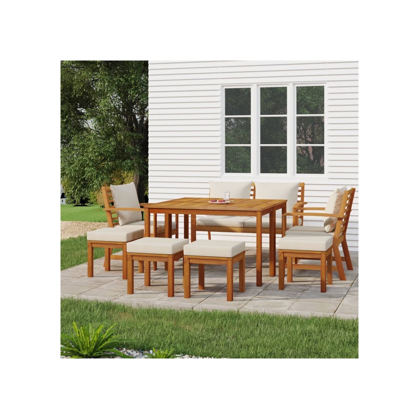 Ensemble à manger de jardin coussins 9 pcs Bois acacia