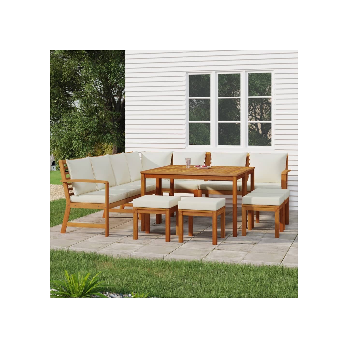 Ensemble à manger de jardin avec coussins 11 pcs bois d'acacia