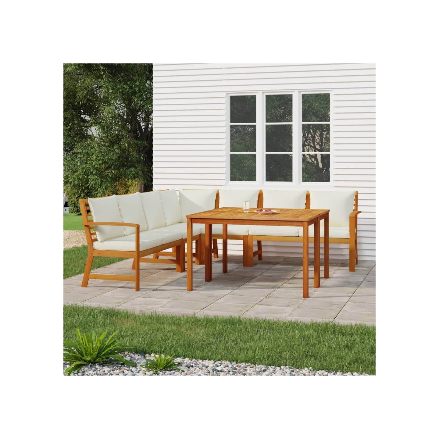 Ensemble à manger de jardin coussins 7 pcs Bois acacia