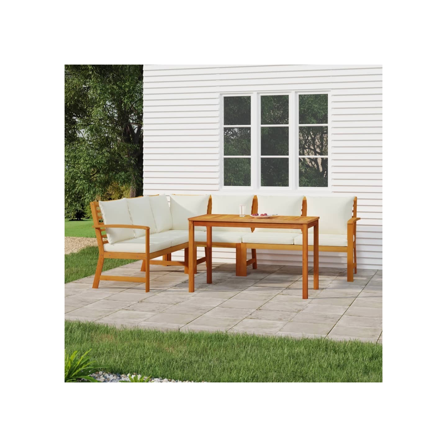 Ensemble à manger de jardin coussins 5 pcs Bois acacia