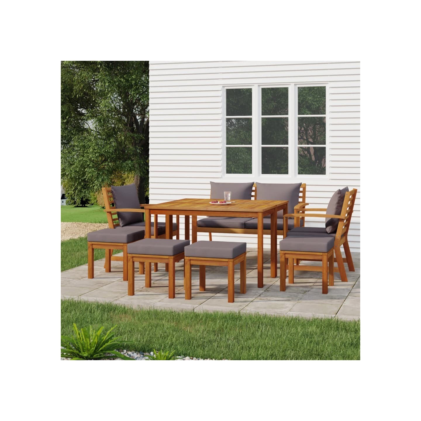 Ensemble à manger de jardin coussins 9 pcs Bois acacia