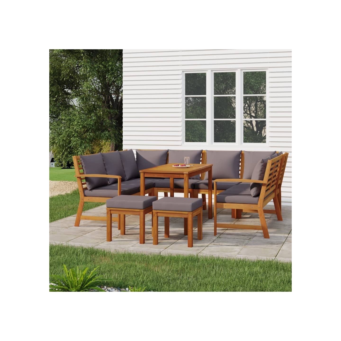 Ensemble à manger de jardin coussins 9 pcs Bois acacia