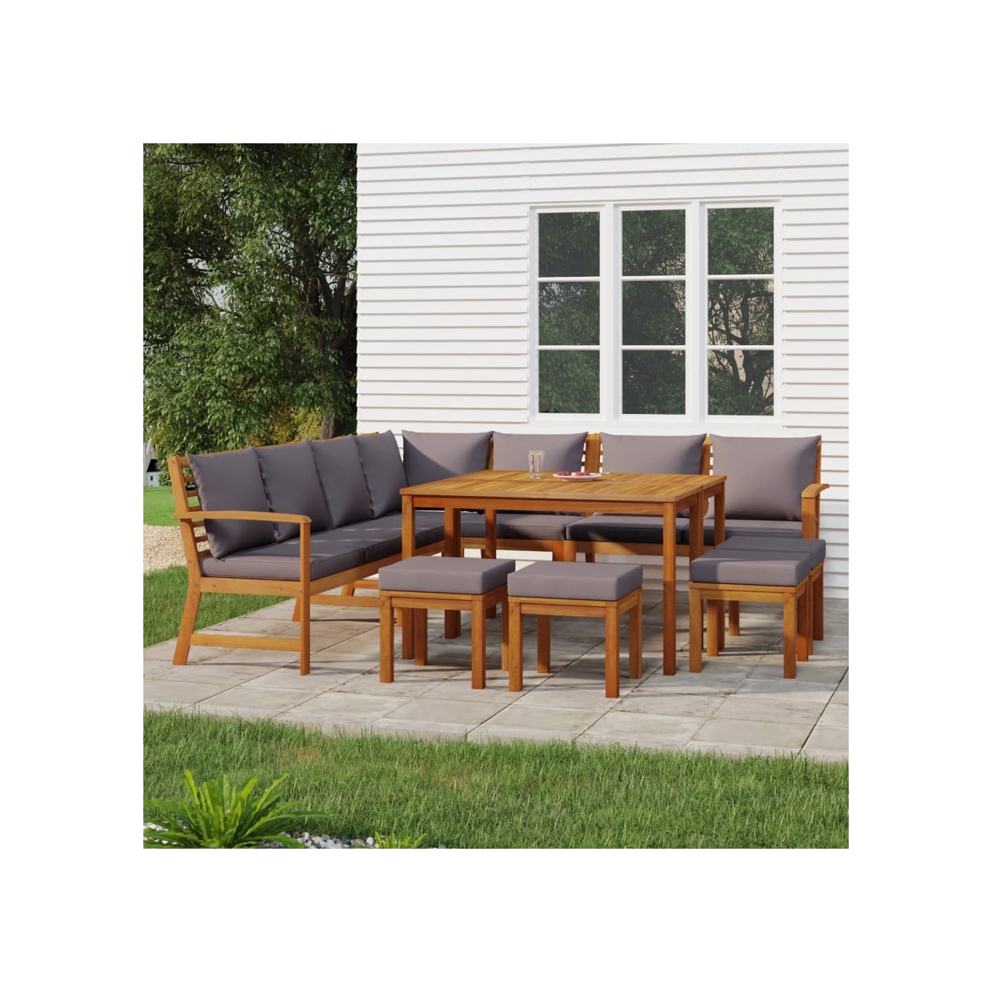 Ensemble à manger de jardin avec coussins 11 pcs bois d'acacia