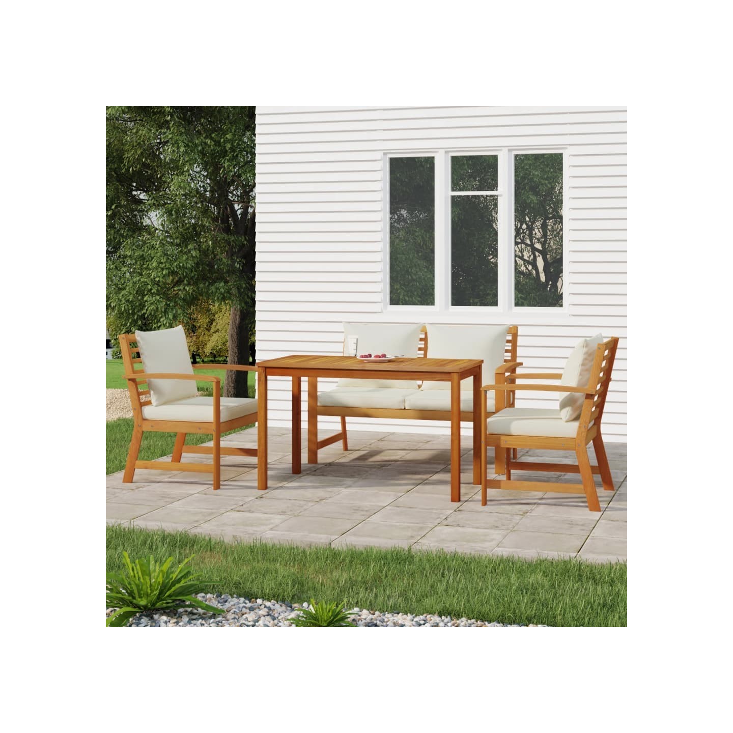 Ensemble à manger de jardin 4 pcs coussins Bois acacia