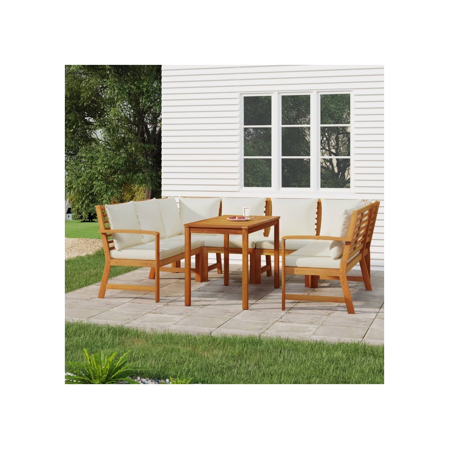 Ensemble à manger de jardin coussins 7 pcs Bois acacia