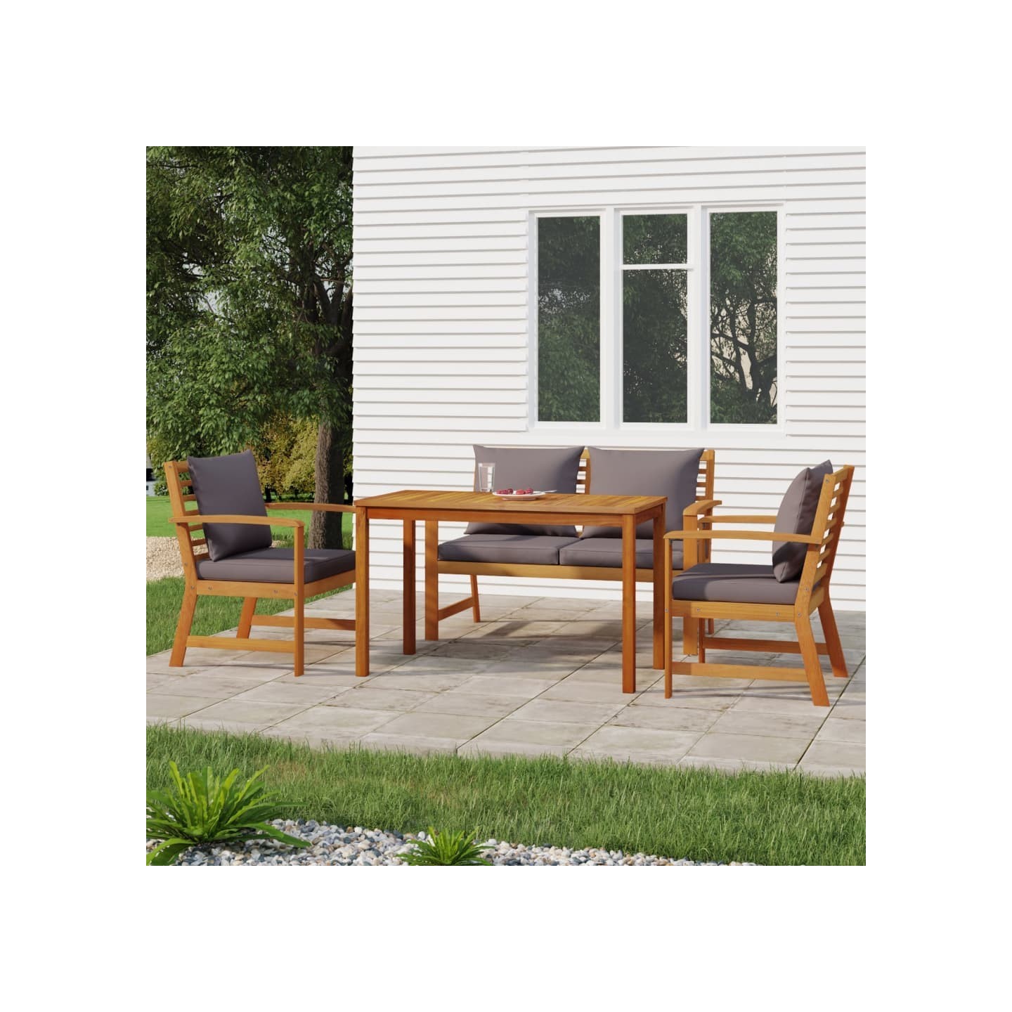 Ensemble à manger de jardin 4 pcs coussins Bois acacia
