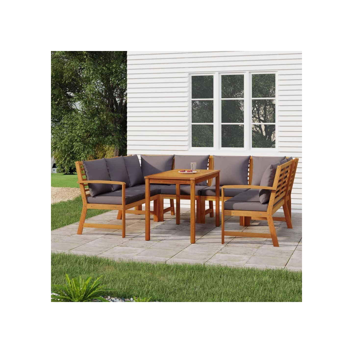 Ensemble à manger de jardin coussins 7 pcs Bois acacia
