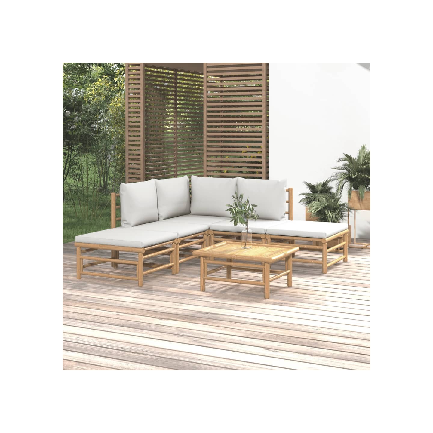 Salon de jardin 6 pcs avec coussins gris clair bambou