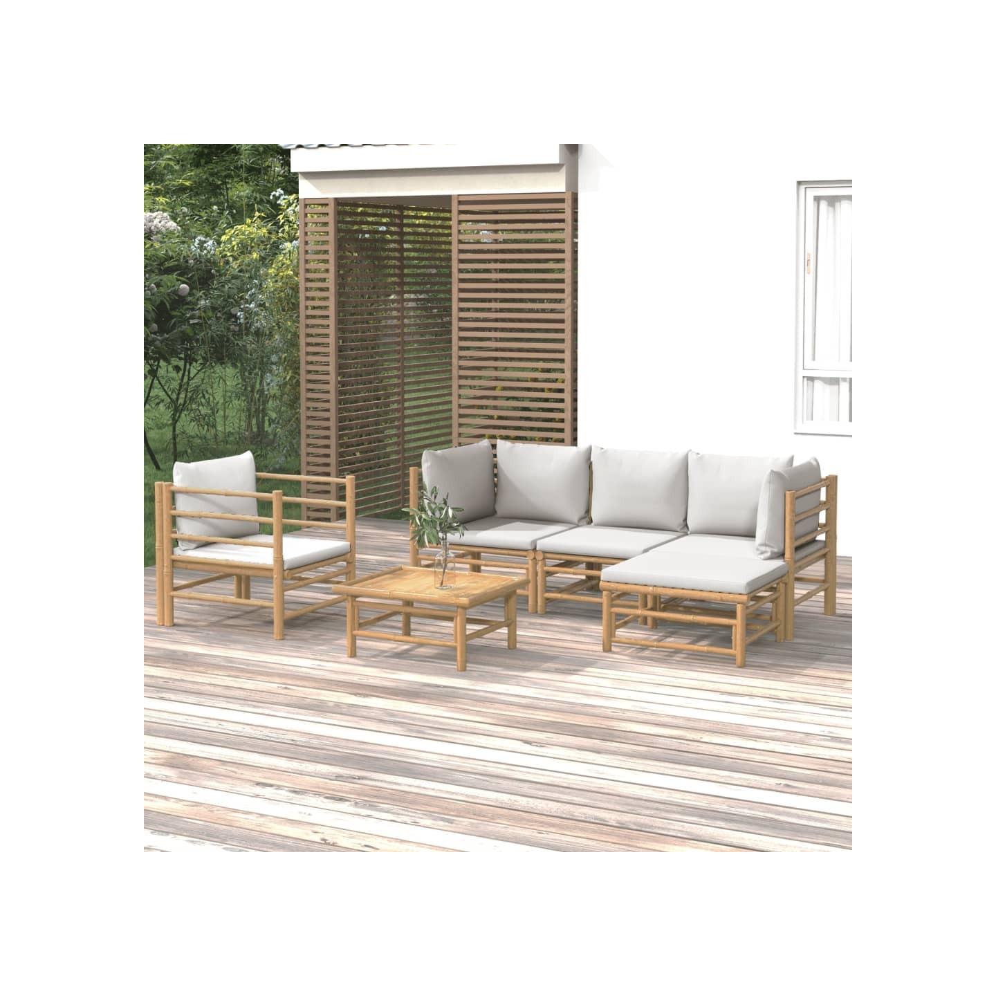 Salon de jardin 6 pcs avec coussins gris clair bambou