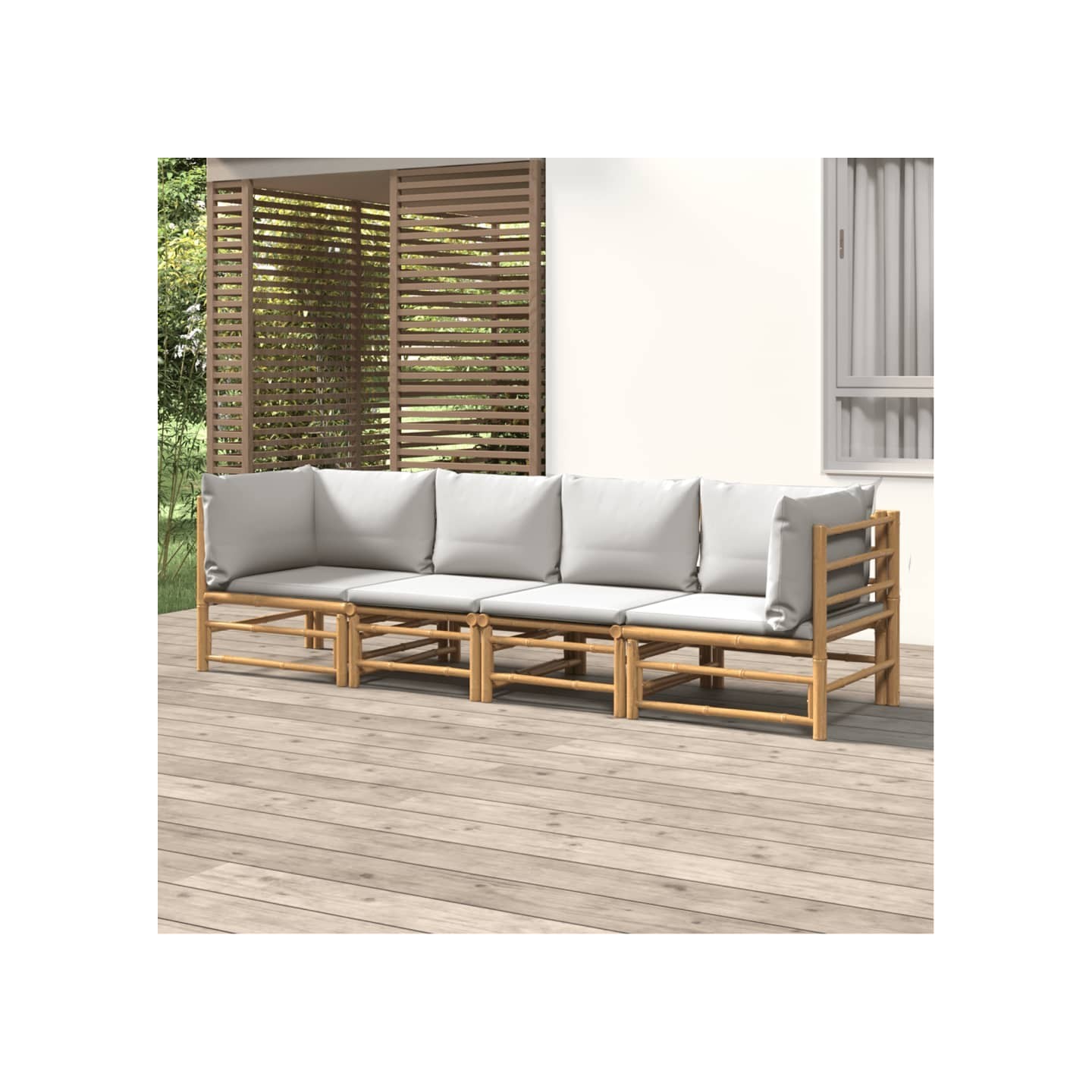 Salon de jardin 4 pcs avec coussins gris clair bambou