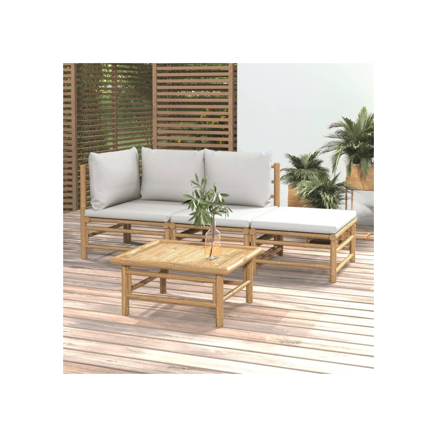 Salon de jardin 4 pcs avec coussins gris clair bambou