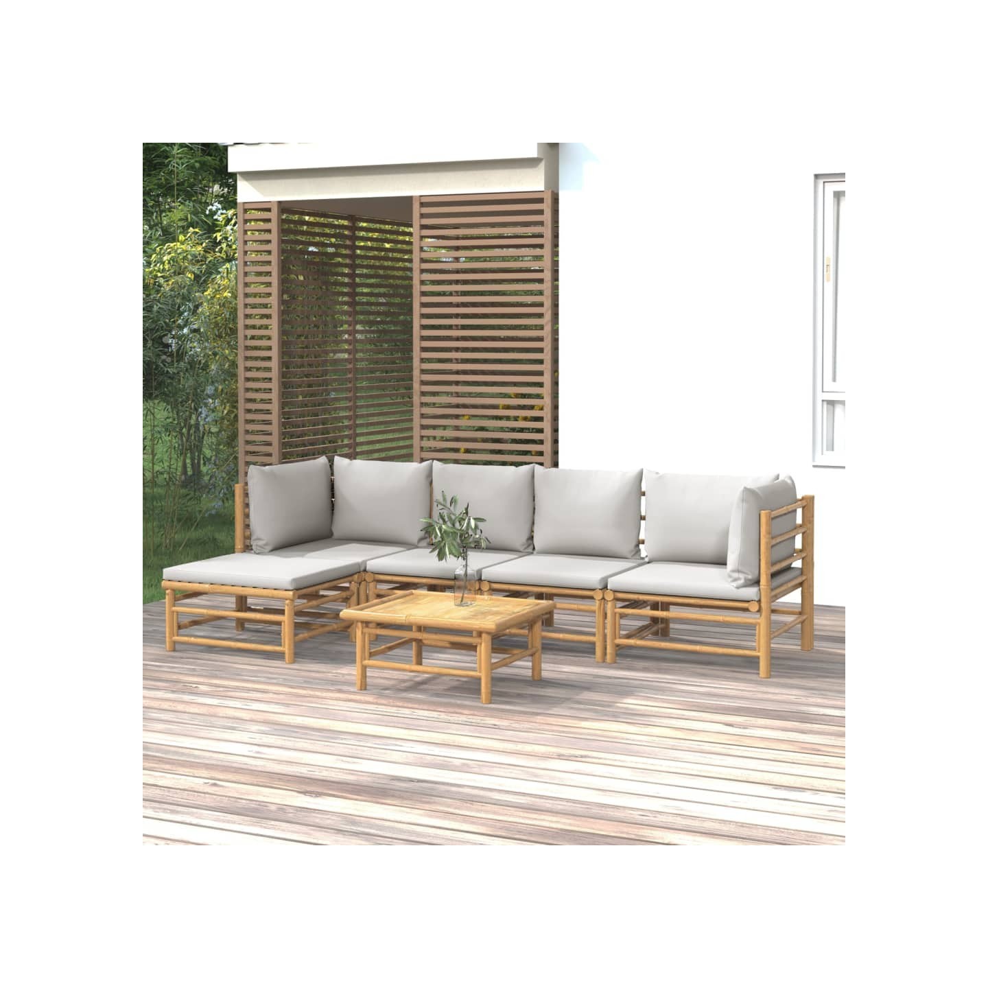 Salon de jardin 6 pcs avec coussins gris clair bambou