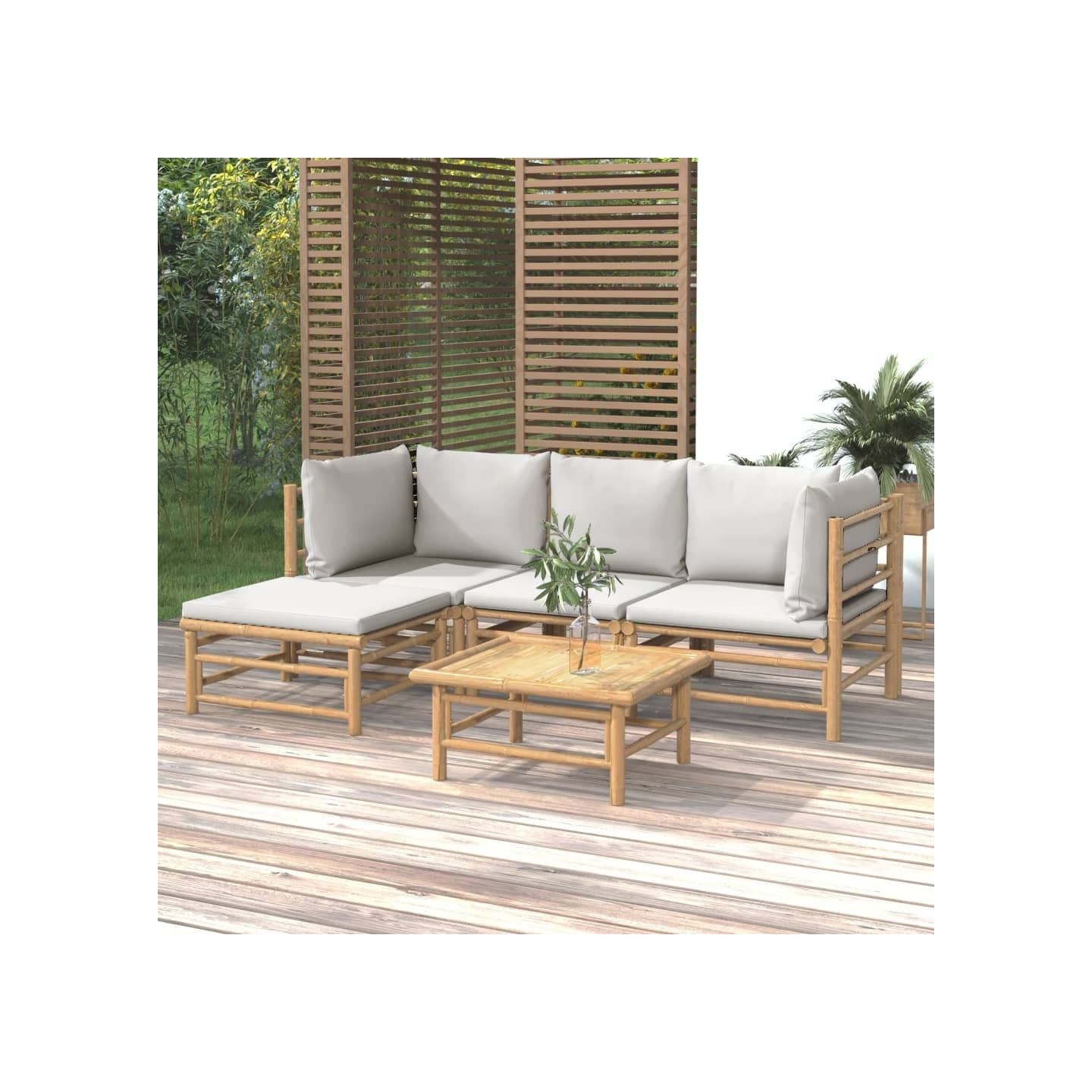 Salon de jardin 5 pcs avec coussins gris clair bambou