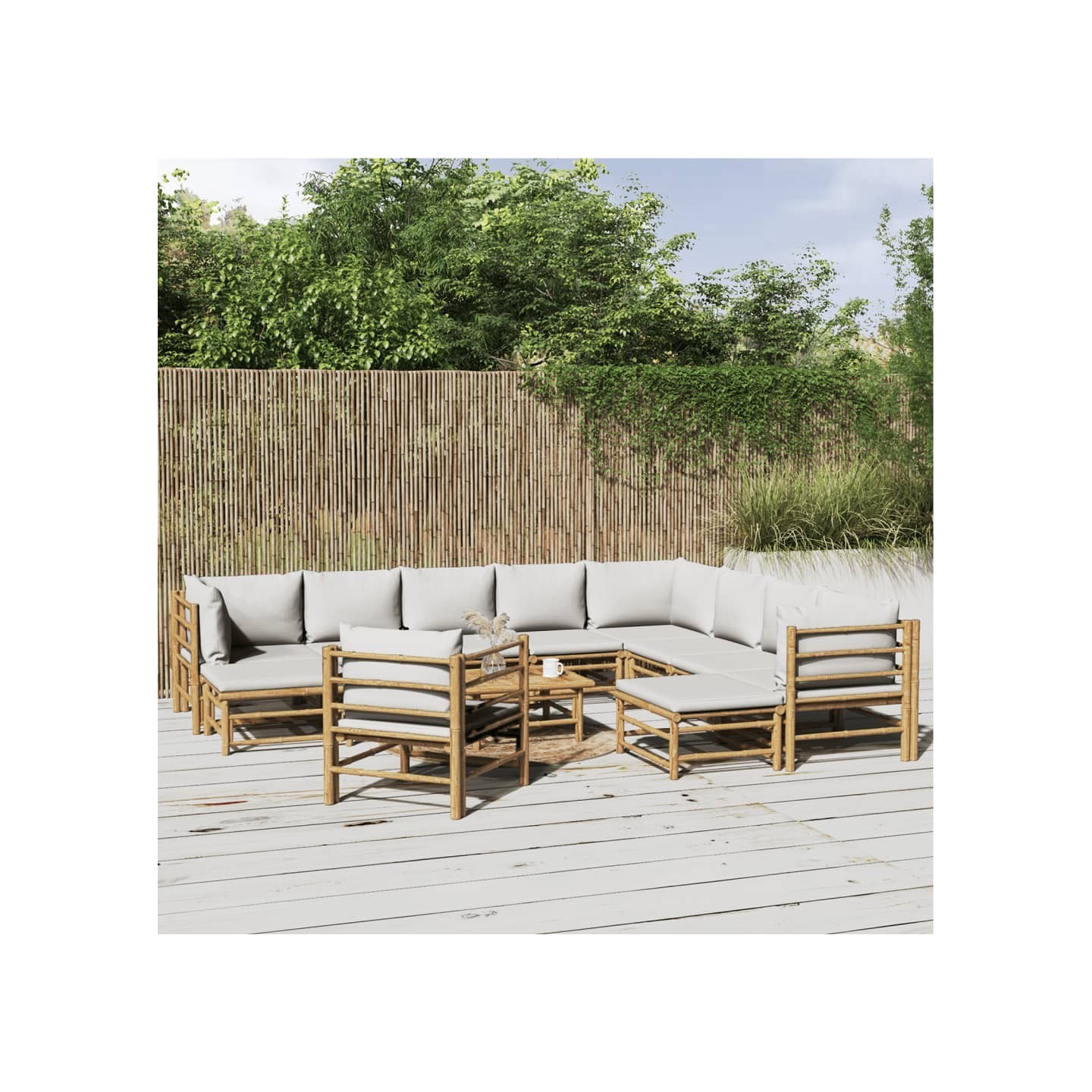Salon de jardin 12 pcs avec coussins gris clair bambou