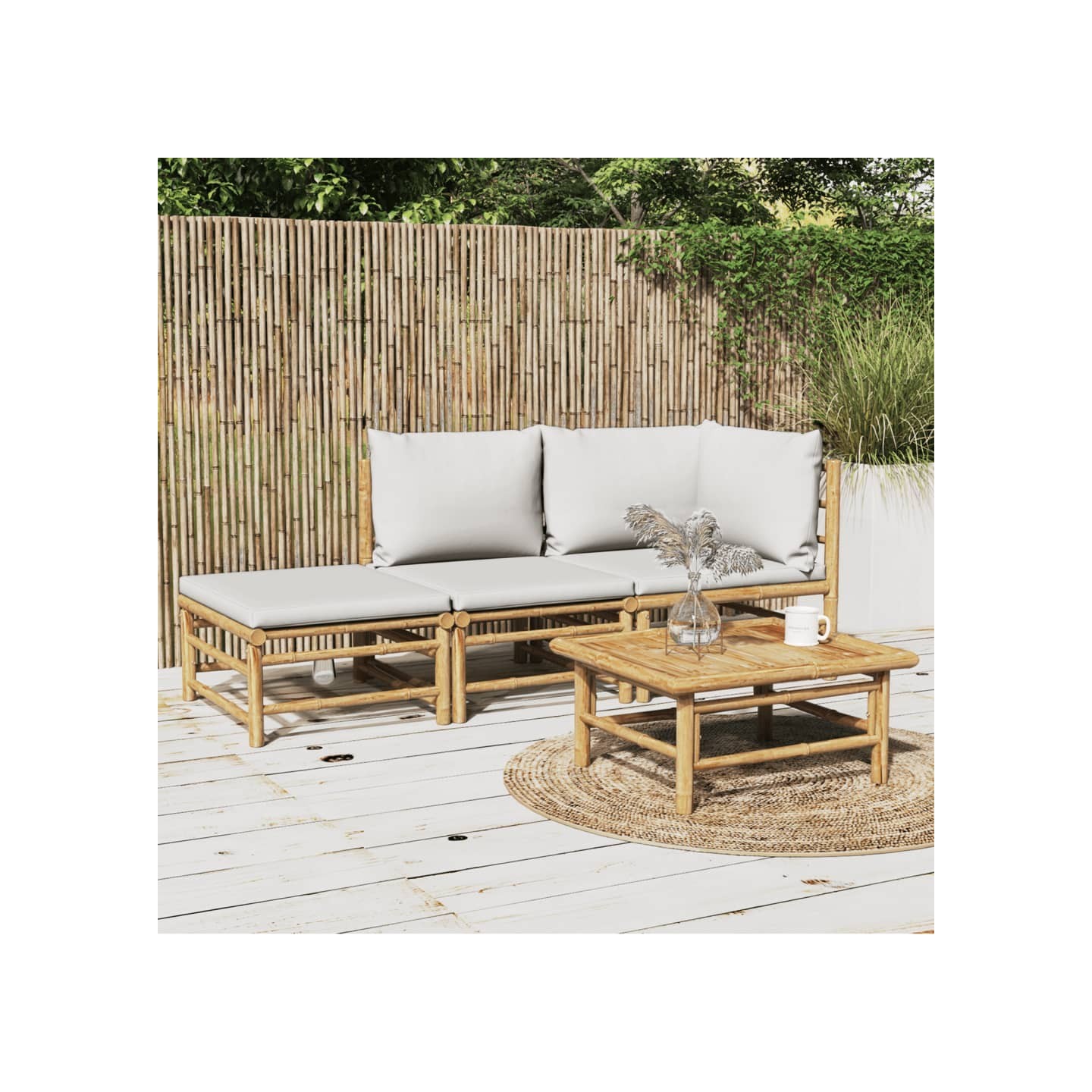 Salon de jardin 3 pcs avec coussins gris clair bambou