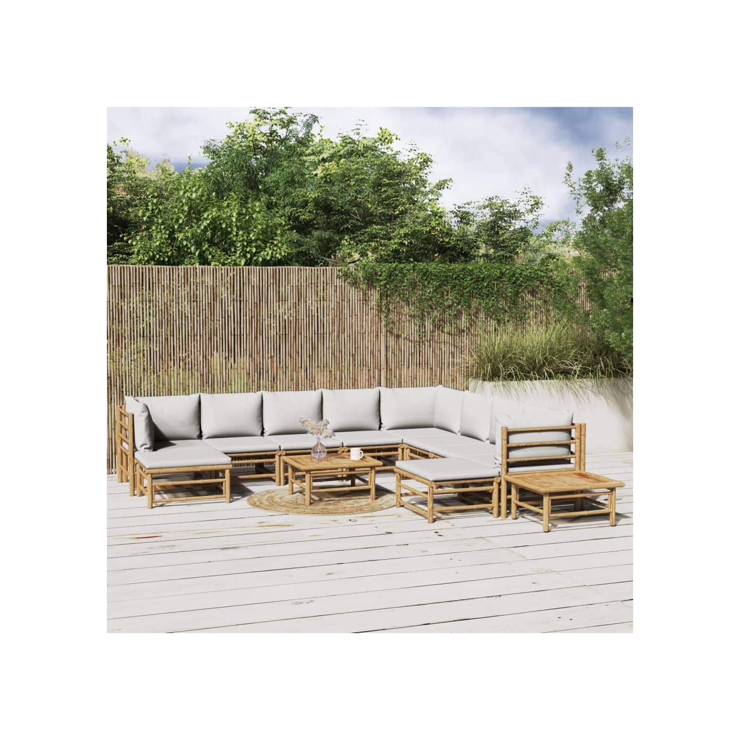 Salon de jardin 12 pcs avec coussins gris clair bambou