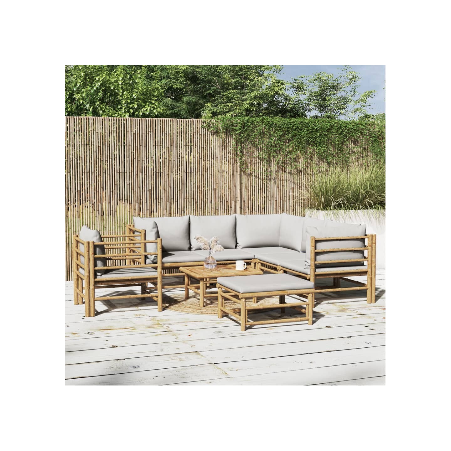 Salon de jardin 8 pcs avec coussins gris clair bambou