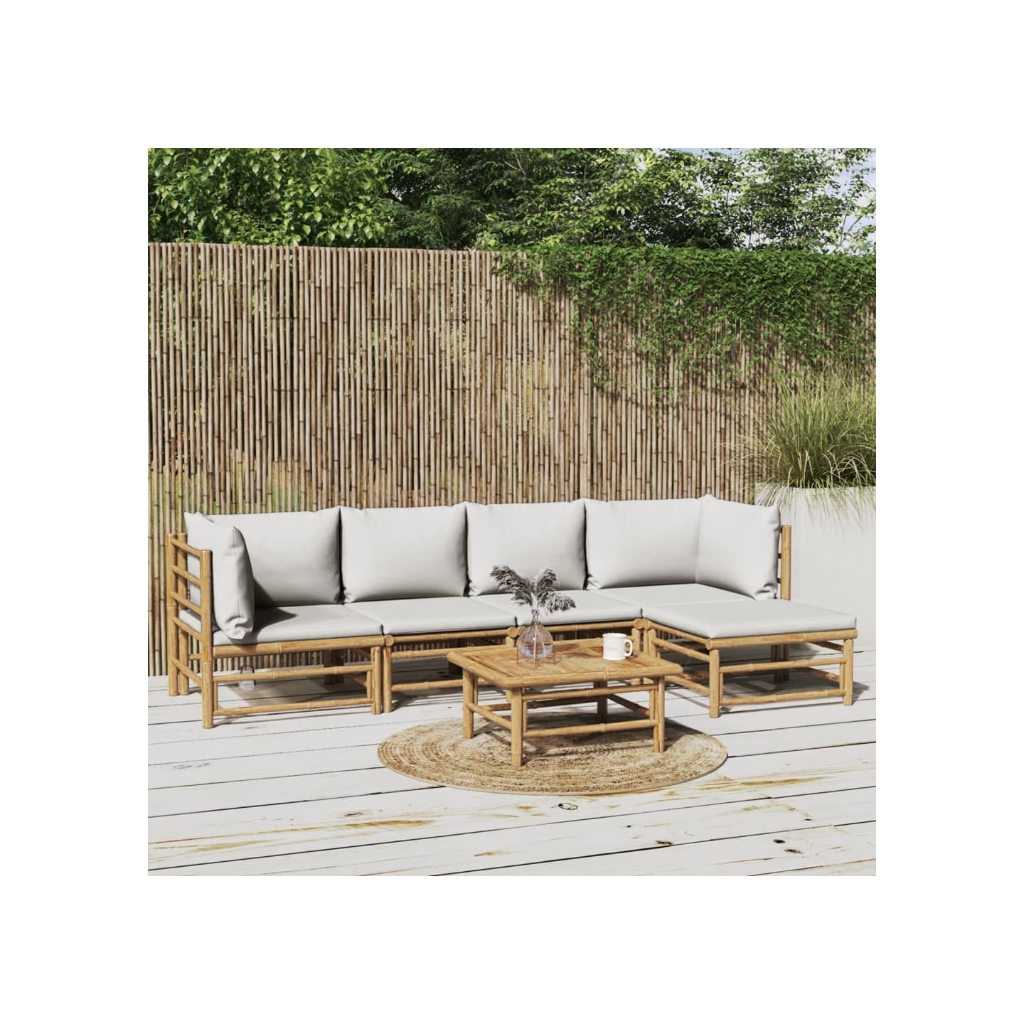 Salon de jardin 6 pcs avec coussins gris clair bambou